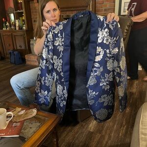 Men’s Elegant Navy/Silver Metallic Floral Blazer